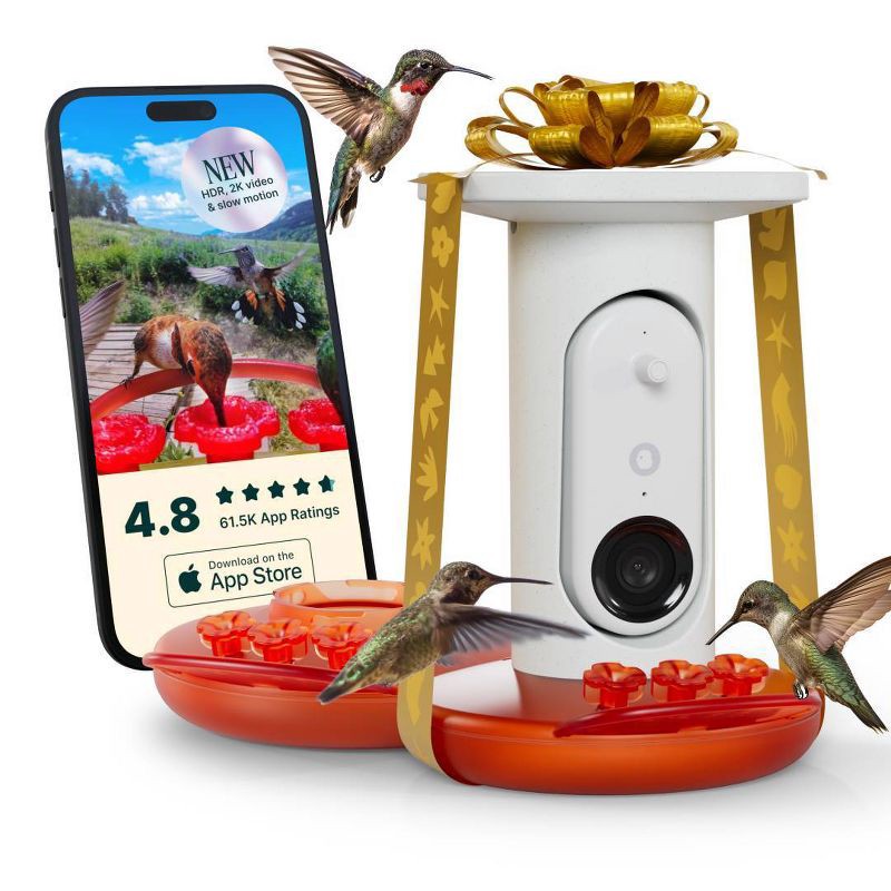 slide 1 of 8, Bird Buddy Smart Solar Pro Hummingbird Feeder with Camera + Extra Base, 1 ct