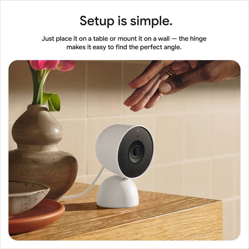 slide 7 of 12, Google Nest Cam Indoor (Wired, 3nd Gen) - Indoor Security Camera with 2K Video - Works with Google Home - With Gemini - Snow, 1 ct