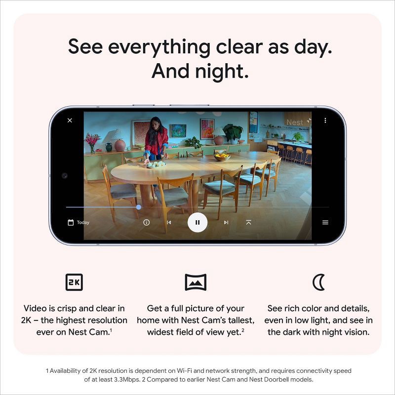 slide 12 of 16, Google Nest Cam Indoor (Wired, 2nd Gen) - Indoor Security Camera with 2K Video - Works with Google Home - With Gemini - Berry, 1 ct
