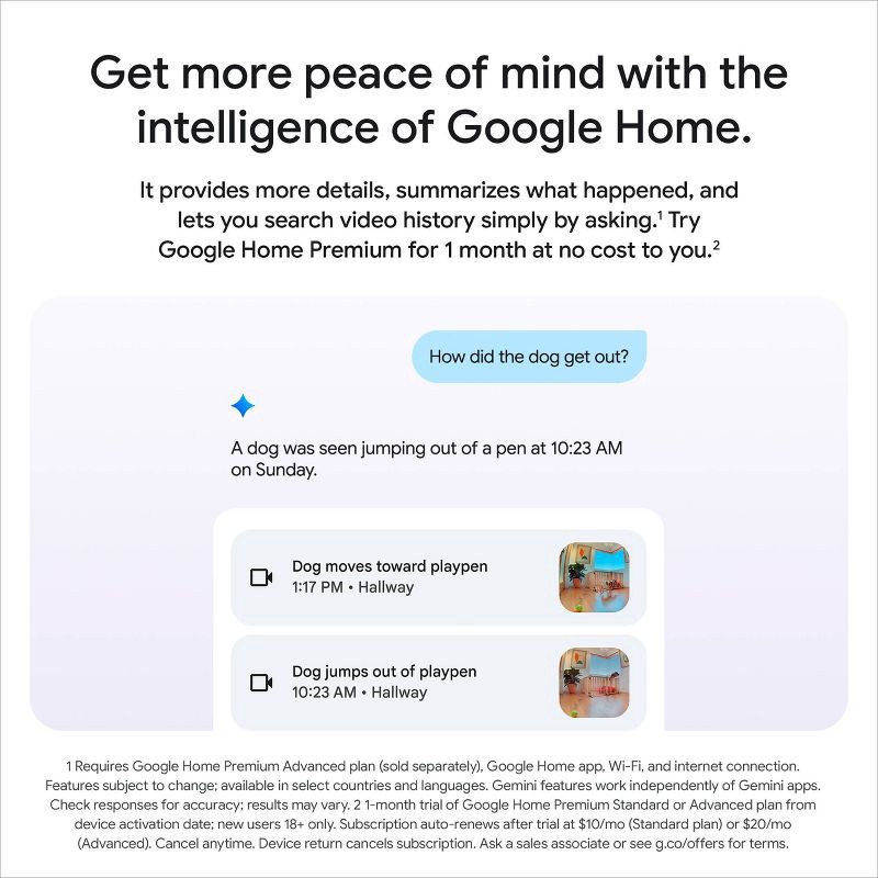 slide 13 of 16, Google Nest Cam Indoor (Wired, 2nd Gen) - Indoor Security Camera with 2K Video - Works with Google Home - With Gemini - Berry, 1 ct