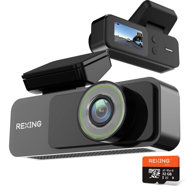 slide 2 of 9, Rexing V1 Lite 2K Wi-Fi Dash Cam with USB-C Connection and 32GB microSD Card, 1 ct