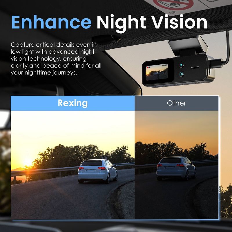 slide 6 of 9, Rexing V1 Lite 2K Wi-Fi Dash Cam with USB-C Connection and 32GB microSD Card, 1 ct