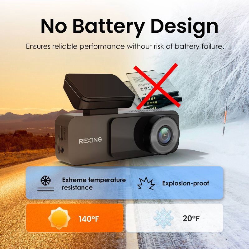 slide 7 of 9, Rexing V1 Lite 2K Wi-Fi Dash Cam with USB-C Connection and 32GB microSD Card, 1 ct