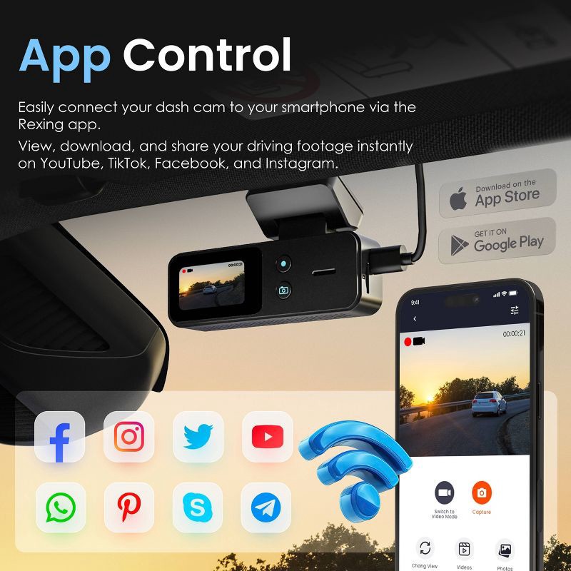 slide 8 of 9, Rexing V1 Lite 2K Wi-Fi Dash Cam with USB-C Connection and 32GB microSD Card, 1 ct