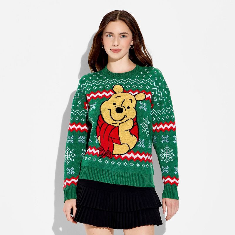 slide 2 of 3, Women's Winnie the Pooh Festive Graphic Sweater - Green S, 1 ct