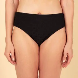 Lands' End Women's Jacquard Shirred Full Coverage Bikini Bottom - Black L