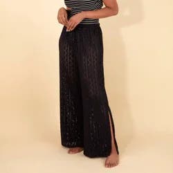 Lands' End Women's Crochet Side Slit Cover Up Pants - Black L