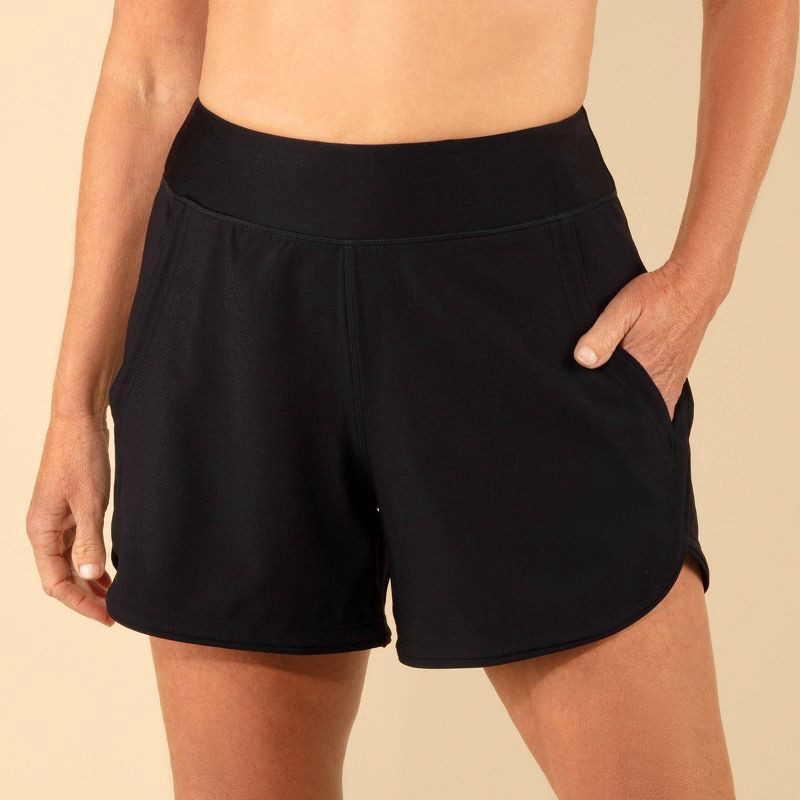slide 1 of 2, Lands' End Women's UPF Full Coverage Swim Board Shorts - Black XS, 1 ct