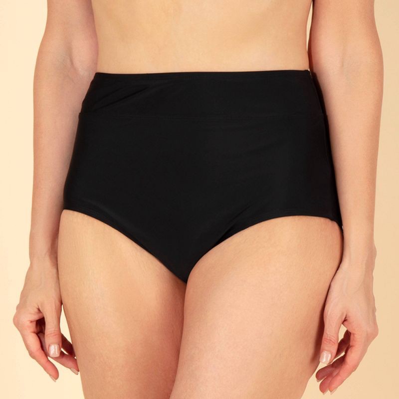 slide 1 of 8, Lands' End Women's UPF High Waist Full Coverage Tummy Control Bikini Bottom - Black XS, 1 ct