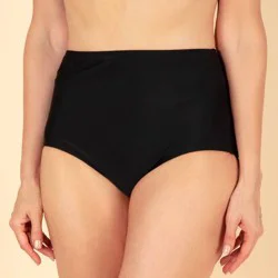Lands' End Women's UPF High Waist Full Coverage Tummy Control Bikini Bottom - Black L