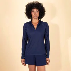 Lands' End Women's UPF Long Sleeve Swim Rash Guard - Navy Blue M