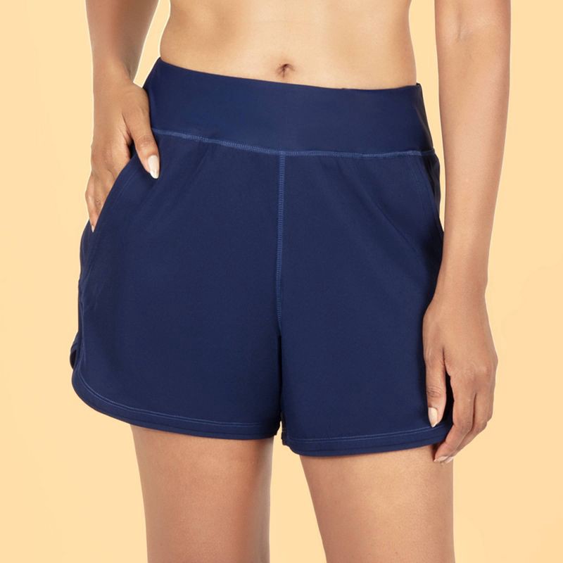slide 1 of 2, Lands' End Women's UPF Full Coverage Swim Board Shorts - Navy Blue XL, 1 ct
