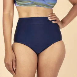 Lands' End Women's UPF High Waist Full Coverage Tummy Control Bikini Bottom - Navy Blue XS