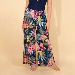 Lands' End Women's Side Slit Cover Up Pants - Floral Print XL