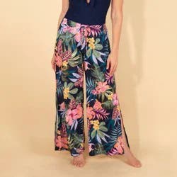 Lands' End Women's Side Slit Cover Up Pants - Floral Print XL