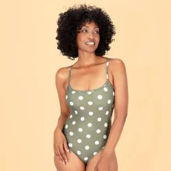 Lands' End Women's Polka Dot Full Coverage Binding One Piece Swimsuit - Multi L