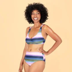 Lands' End Women's Striped Twist-Front Bikini Top - Pink/Blue/Green L