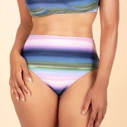 Lands' End Women's Striped High Waist Full Coverage Bikini Bottom - Multi XL