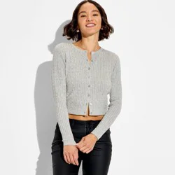 Women's Crewneck Baby Cable Cardigan - Wild Fable™ Gray L