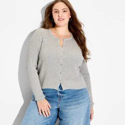 Women's Crewneck Baby Cable Cardigan - Wild Fable™ Gray XXL
