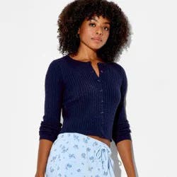 Women's Crewneck Baby Cable Cardigan - Wild Fable™ Navy Blue L
