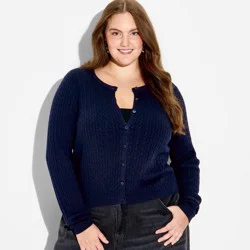 Women's Crewneck Baby Cable Cardigan - Wild Fable™ Navy Blue XXL