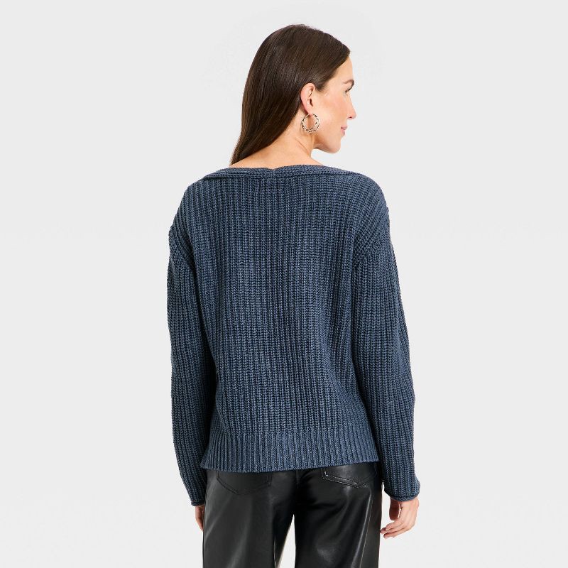 slide 2 of 3, Women's Wide V-Neck Pullover Sweater - Universal Thread™ Indigo M, 1 ct