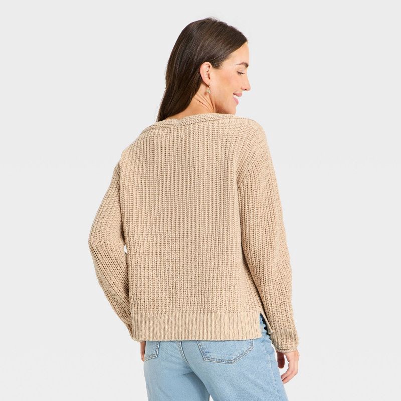slide 2 of 3, Women's Wide V-Neck Pullover Sweater - Universal Thread™ Oatmeal M, 1 ct