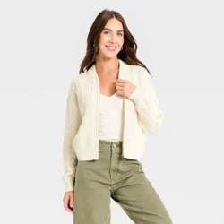 Women's Cable Full Zip Fashion Jacket - Universal Thread™ Cream XS