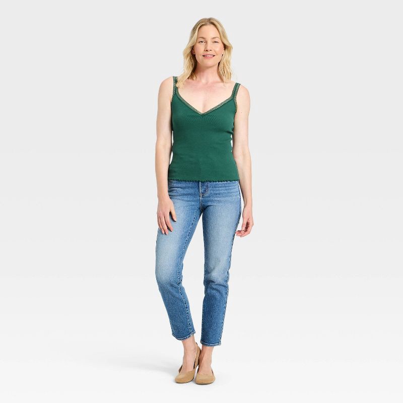 slide 3 of 4, Women's Lace Trim Cami - Universal Thread™ Dark Green S, 1 ct