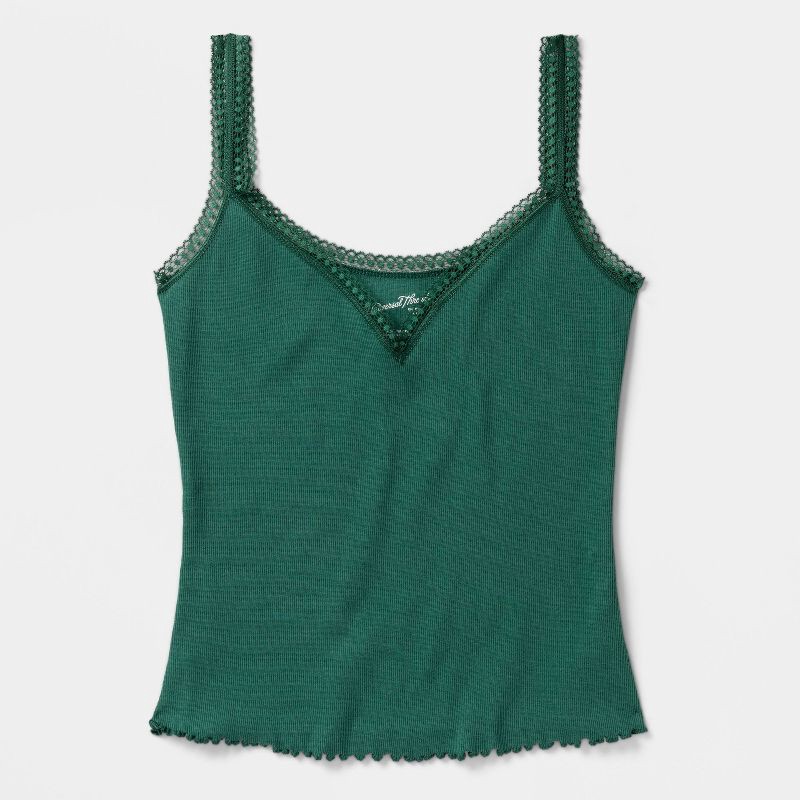 slide 4 of 4, Women's Lace Trim Cami - Universal Thread™ Dark Green S, 1 ct