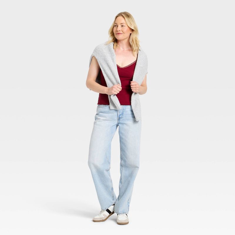 slide 3 of 4, Women's Lace Trim Cami - Universal Thread™ Burgundy S, 1 ct