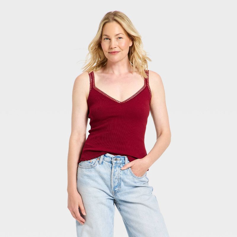 slide 1 of 4, Women's Lace Trim Cami - Universal Thread™ Burgundy XL, 1 ct
