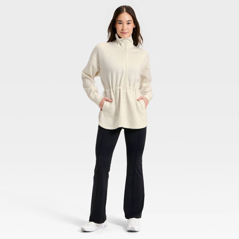 slide 3 of 5, Women's Airy Sleek Long Full Zip Jacket - All In Motion™ Cream Heather S, 1 ct
