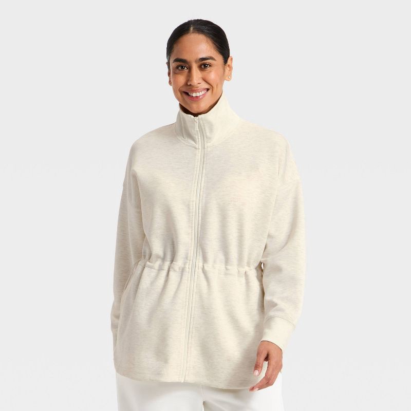 slide 4 of 5, Women's Airy Sleek Long Full Zip Jacket - All In Motion™ Cream Heather S, 1 ct