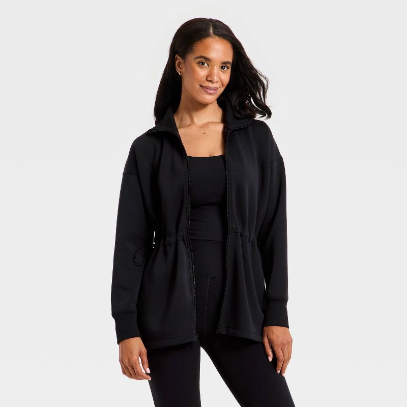 slide 1 of 5, Women's Airy Sleek Long Full Zip Jacket - All In Motion™ Black XL, 1 ct