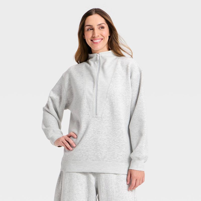 slide 5 of 5, Women's Airy Sleek Deep Zip Pullover Sweatshirt - All In Motion™ Heather Gray L, 1 ct