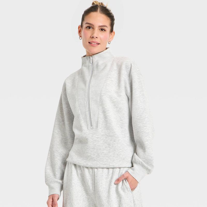 slide 3 of 5, Women's Airy Sleek Deep Zip Pullover Sweatshirt - All In Motion™ Heather Gray XL, 1 ct