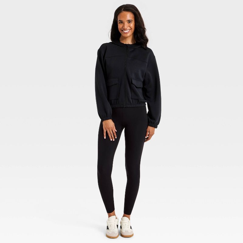 slide 3 of 5, Women's Airy Sleek Full Zip Scuba Hooded Jacket - All in Motion™ Black S, 1 ct