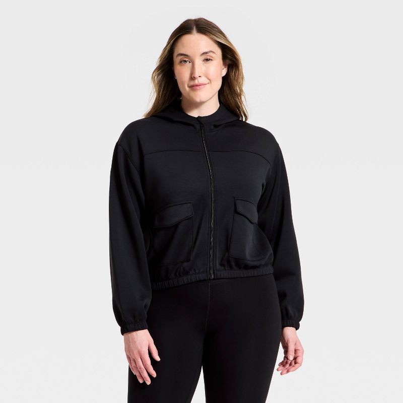 slide 4 of 5, Women's Airy Sleek Full Zip Scuba Hooded Jacket - All in Motion™ Black S, 1 ct