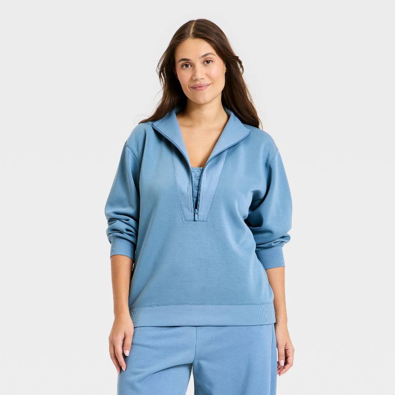 slide 2 of 5, Women's Airy Sleek Deep Zip Pullover Sweatshirt - All In Motion™ Steel Blue S, 1 ct