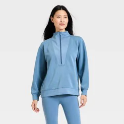 Women's Airy Sleek Deep Zip Pullover Sweatshirt - All In Motion™ Steel Blue M