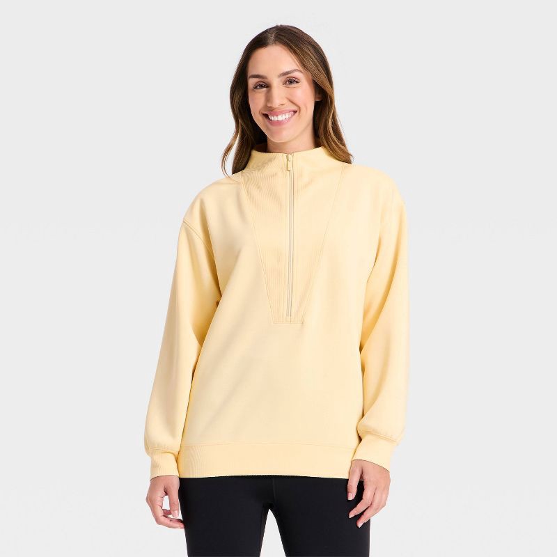 slide 2 of 5, Women's Airy Sleek Deep Zip Pullover Sweatshirt - All In Motion™ Light Yellow XS, 1 ct