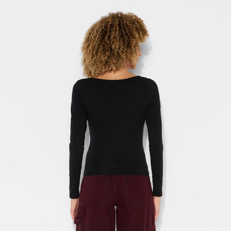 slide 3 of 4, Women's Long Sleeve Square Neck T-Shirt - Wild Fable™ Black XS, 1 ct