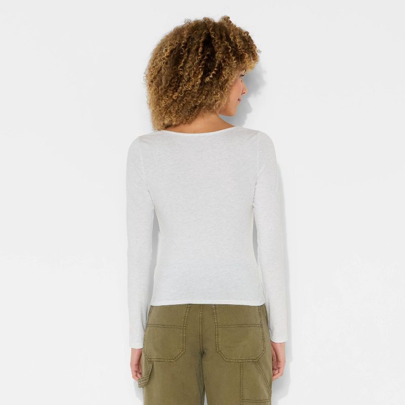 slide 3 of 4, Women's Long Sleeve Square Neck T-Shirt - Wild Fable™ Gray S, 1 ct