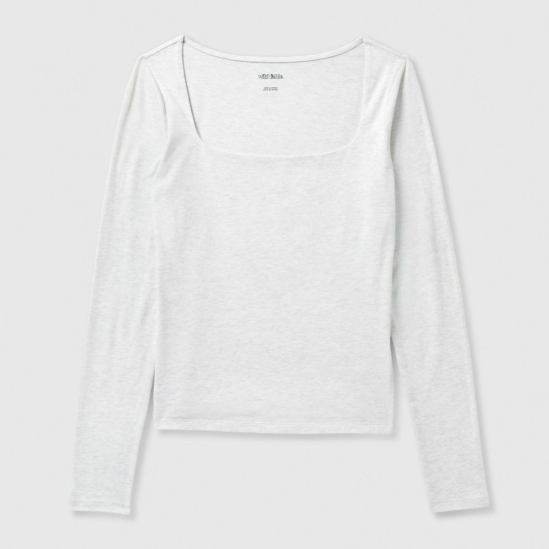 slide 4 of 4, Women's Long Sleeve Square Neck T-Shirt - Wild Fable™ Gray L, 1 ct
