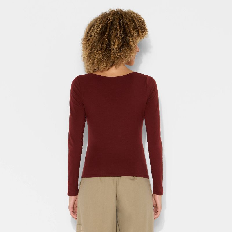 slide 3 of 4, Women's Long Sleeve Square Neck T-Shirt - Wild Fable™ Burgundy XL, 1 ct