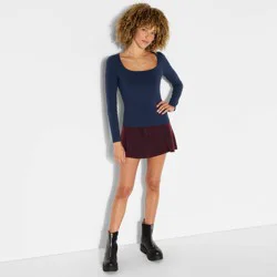 Women's Long Sleeve Square Neck T-Shirt - Wild Fable™ Navy Blue L