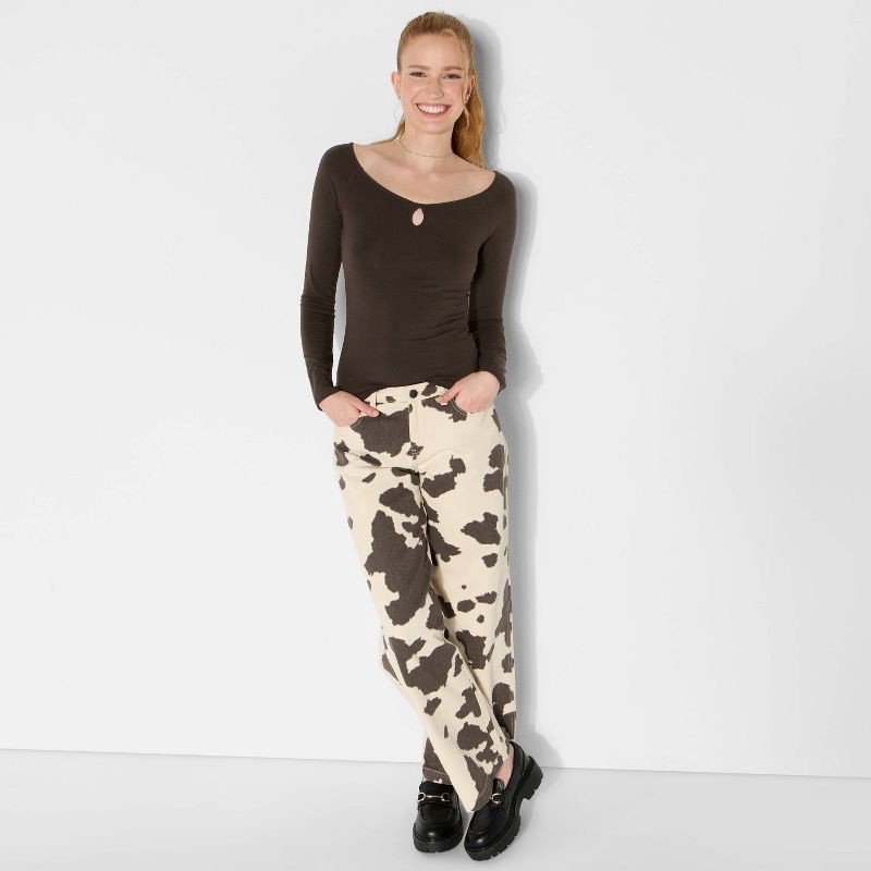 slide 1 of 4, Women's Slim Fit Long Sleeve Keyhole T-Shirt - Wild Fable™ Espresso XS, 1 ct