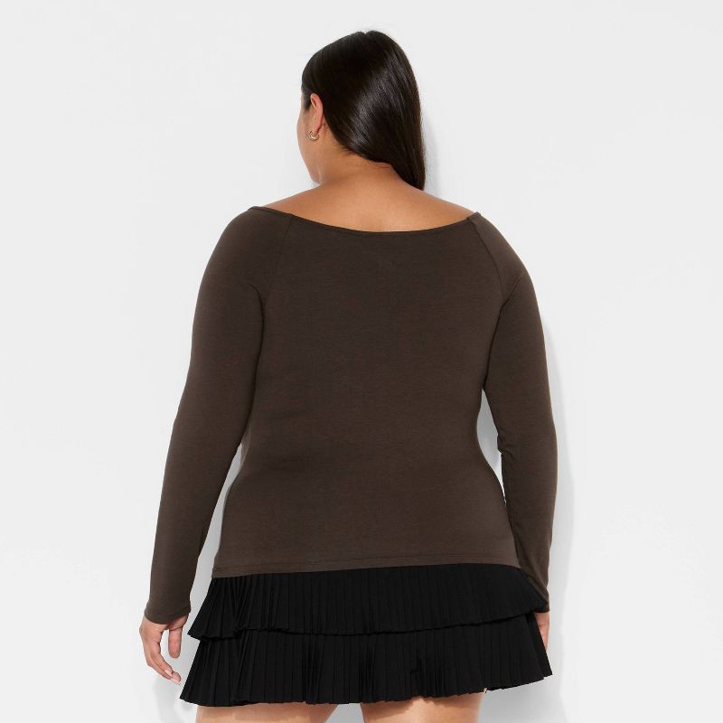slide 3 of 3, Women's Slim Fit Long Sleeve Keyhole T-Shirt - Wild Fable™ Espresso XXL, 1 ct